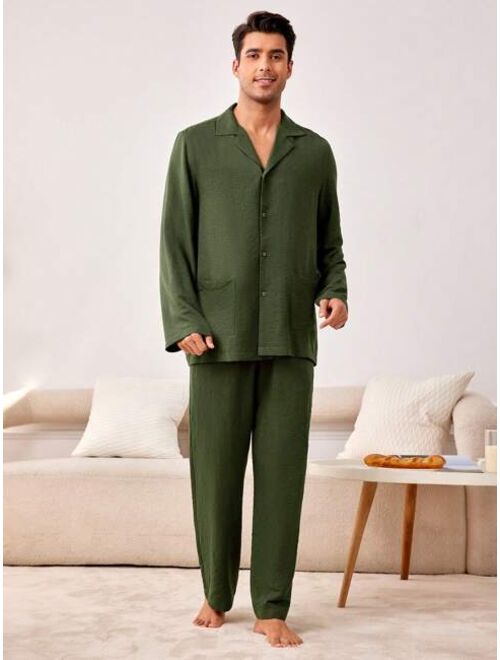 Men s Solid Color Patchwork Home Wear Suit