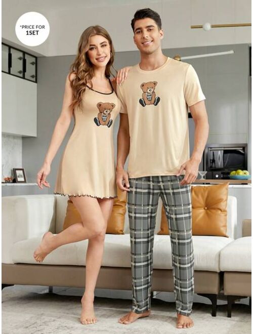 Men s Bear Print Top And Plaid Bottom Pajama Set