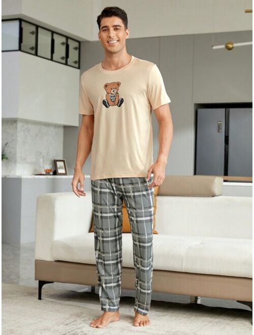 Men s Bear Print Top And Plaid Bottom Pajama Set