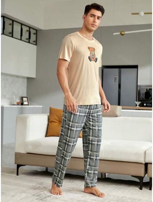 Men s Bear Print Top And Plaid Bottom Pajama Set