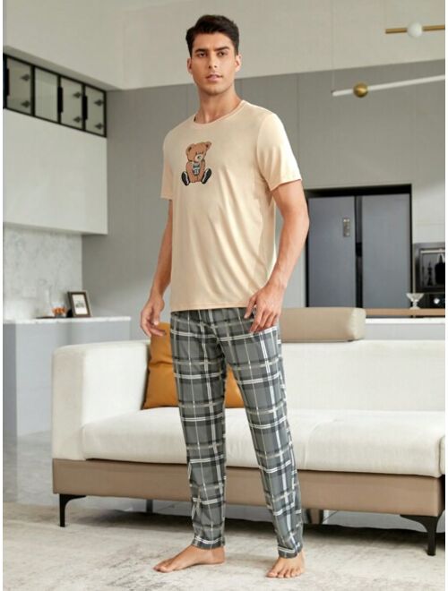 Men s Bear Print Top And Plaid Bottom Pajama Set