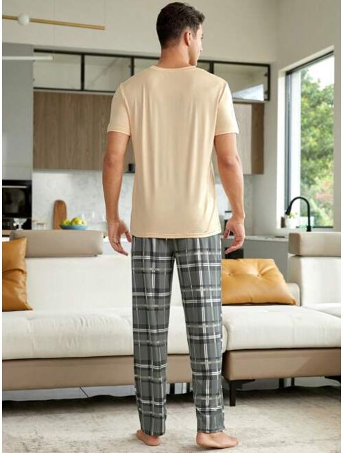 Men s Bear Print Top And Plaid Bottom Pajama Set