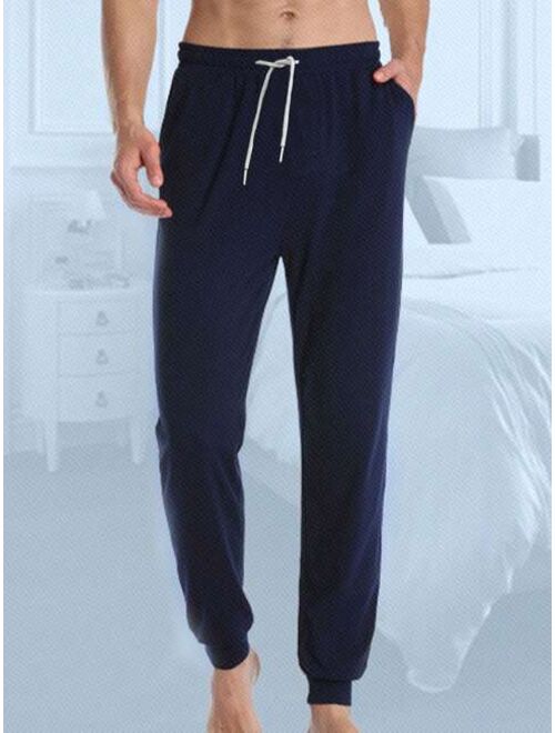 Men Drawstring Waist Slant Pocket Sleep Pants