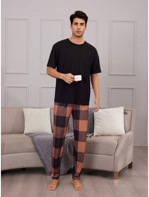 Men S Plaid Print Elastic Waist Lounge Pants