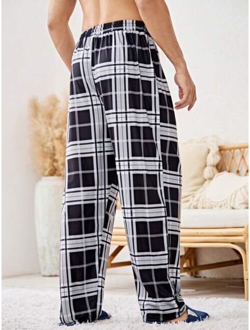 Men Plaid Print Drawstring Waist Sleep Pants