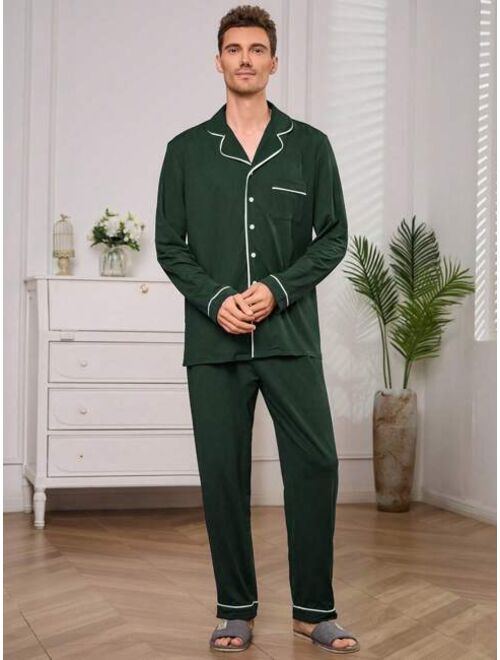 Men Contrast Piping PJ Set