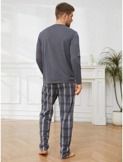 Men Plaid Print Pocket Patched PJ Set