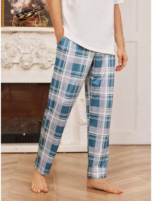 Men s Plaid Letter Print Waist Lounge Pants