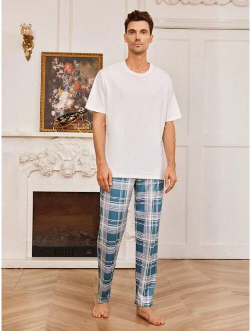 Men s Plaid Letter Print Waist Lounge Pants