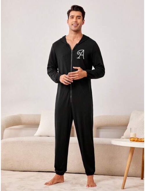 Men s Front Zipper Hooded Jumpsuit Pajamas