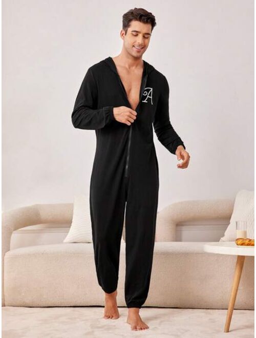 Men s Front Zipper Hooded Jumpsuit Pajamas