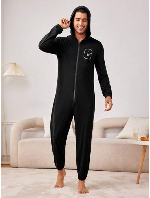 Men s Front Zipper Hooded Jumpsuit Pajamas