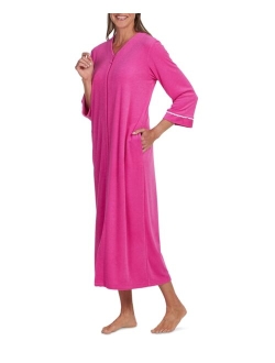 MISS ELAINE Women's Solid-Color Long-Sleeve Zip Robe