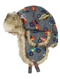 Boys' and Toddler Winter Trapper Kids Hat with Earflaps, Chin Strap and Faux Trim