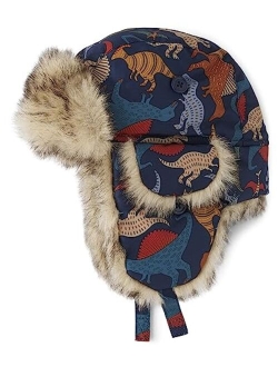 Boys' and Toddler Winter Trapper Kids Hat with Earflaps, Chin Strap and Faux Trim