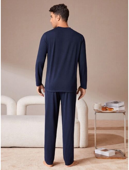 Men s Solid Color Home Clothing Set