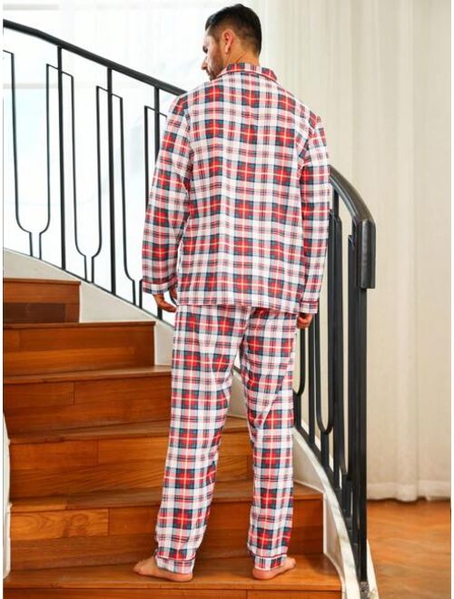 Men Plaid Print PJ Set