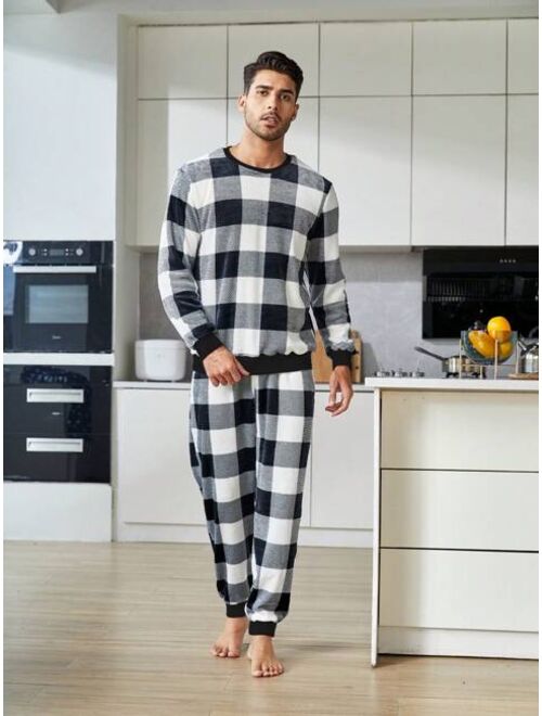 Men 1pc Buffalo Plaid Print Sleep Top 1pc Sleep Pants