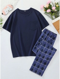 Men Plaid Print PJ Set