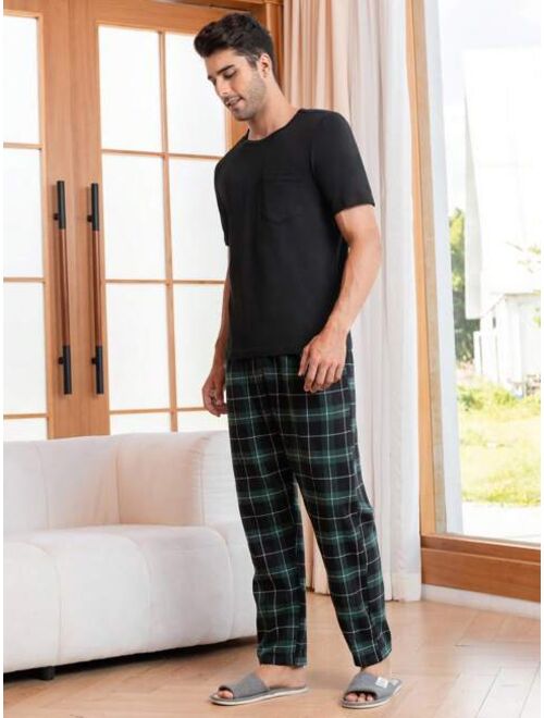 Men Plaid Print PJ Set