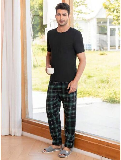 Men Plaid Print PJ Set