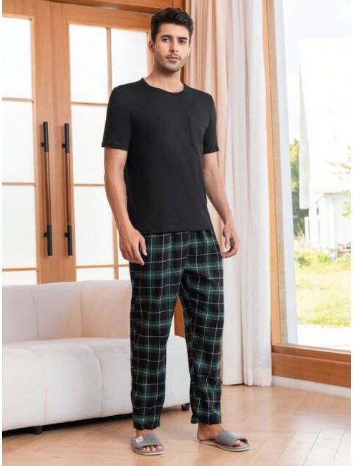 Men Plaid Print PJ Set