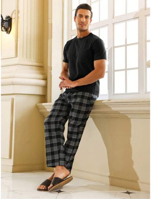 Men Plaid Print PJ Set