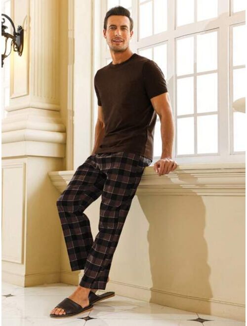 Men Plaid Print PJ Set