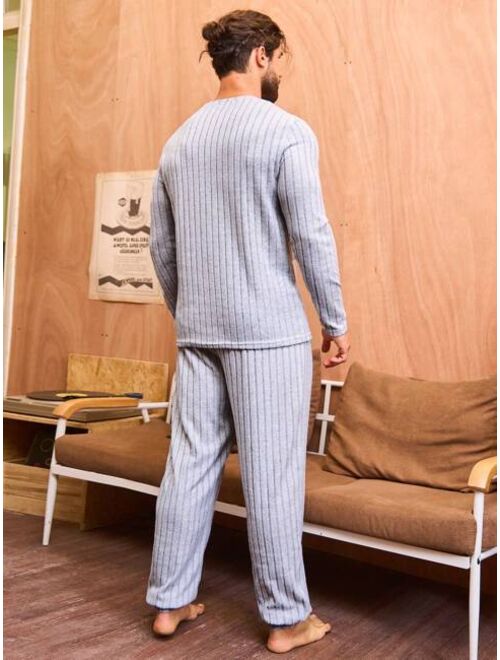 Men S Simple Style Long Sleeve Pants Homewear Set