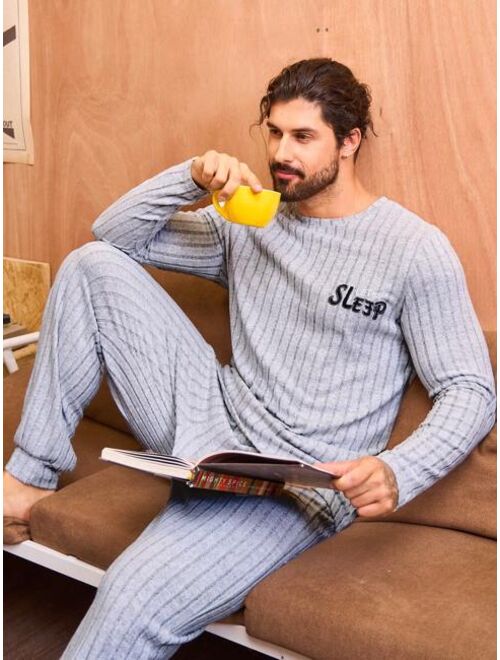 Men S Simple Style Long Sleeve Pants Homewear Set