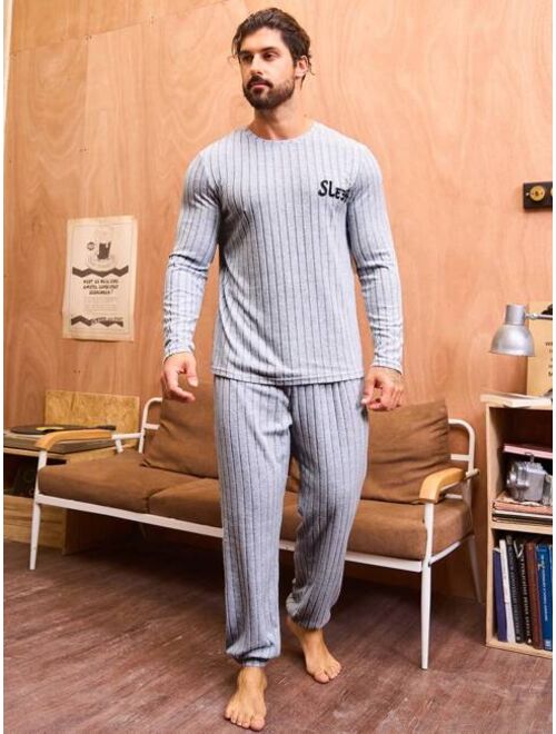 Men S Simple Style Long Sleeve Pants Homewear Set