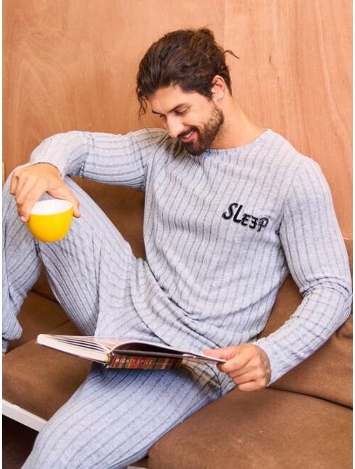 Men S Simple Style Long Sleeve Pants Homewear Set