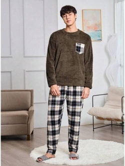 Men S Plaid Plush Pajamas Set