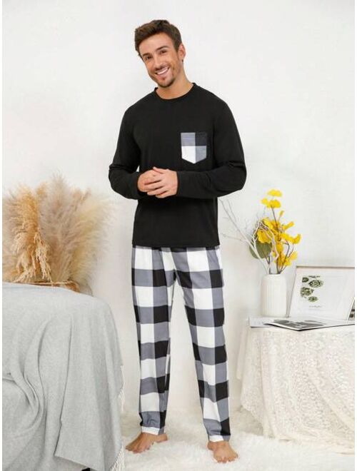 Men Buffalo Plaid Print PJ Set