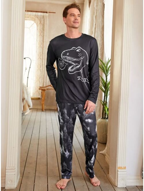 Men Tie Dye Dinosaur Print PJ Set