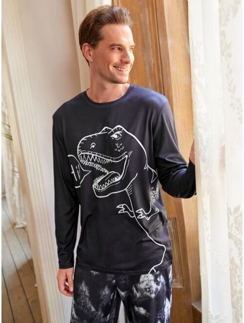 Men Tie Dye Dinosaur Print PJ Set