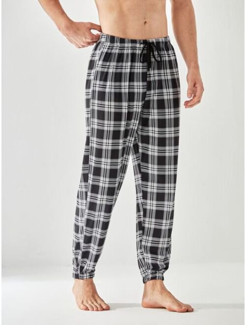 Men Plaid Drawstring Waist Sleep Pants