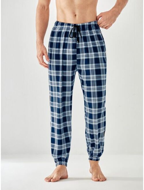 Men Plaid Drawstring Waist Sleep Pants