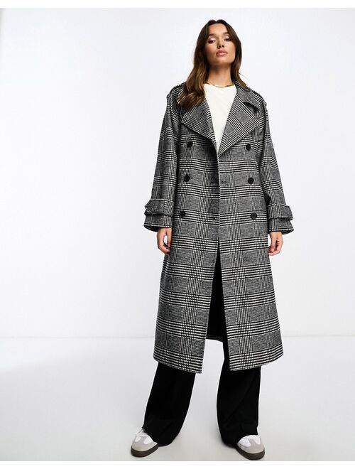 ASOS DESIGN heritage check trench coat in mono