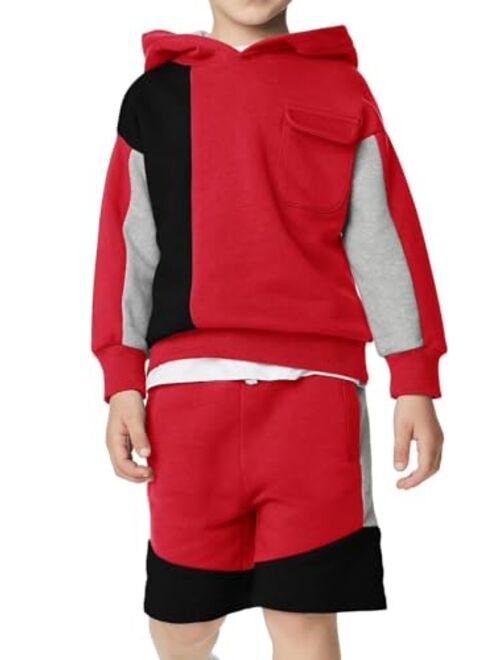 Haloumoning Boys 2 Piece Athletic Tracksuit Color Block Hoodie Sweatshirt Sports Shorts Outfit Sets