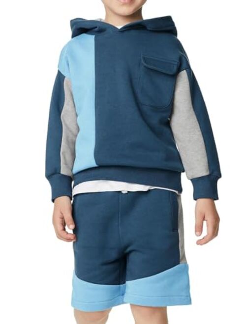 Haloumoning Boys 2 Piece Athletic Tracksuit Color Block Hoodie Sweatshirt Sports Shorts Outfit Sets