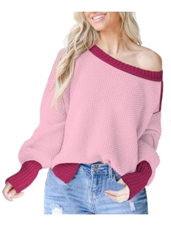 Saukole Womens Oversized Casual Sweaters Batwing Long Sleeve Crew Neck Chunky Ribbed Knit Pullover Loose Solid Jumper Tops Side Split