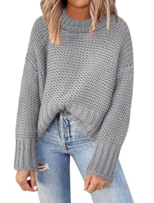 DEEP SELF Women's Crewneck Chunky Knit Sweater Batwing Long Sleeve Loose Fall Solid Pullover Sweaters Tops