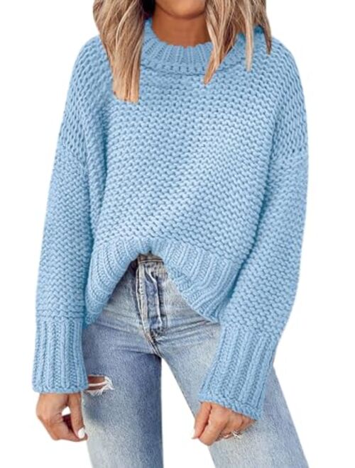 DEEP SELF Women's Crewneck Chunky Knit Sweater Batwing Long Sleeve Loose Fall Solid Pullover Sweaters Tops