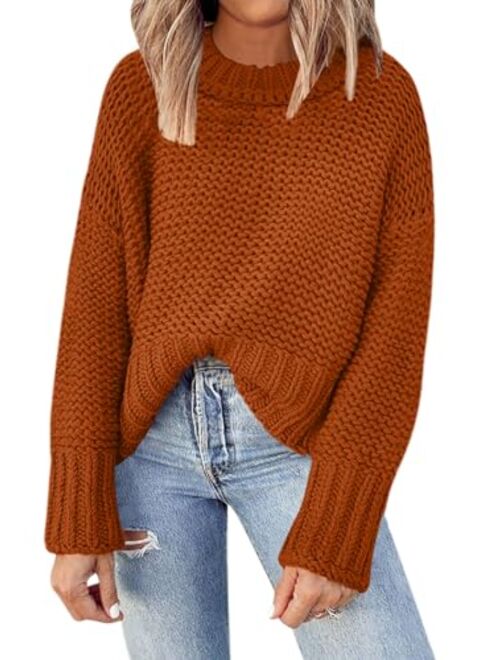 DEEP SELF Women's Crewneck Chunky Knit Sweater Batwing Long Sleeve Loose Fall Solid Pullover Sweaters Tops