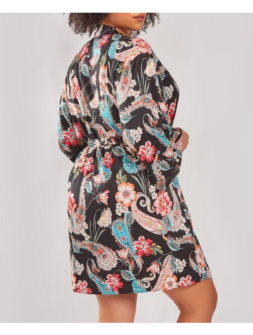 iCollection Plus Size Silky Soft Short Printed Robe