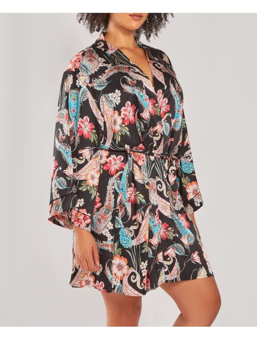 iCollection Plus Size Silky Soft Short Printed Robe