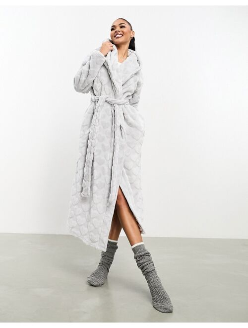 Boux Avenue heart embossed long robe in gray