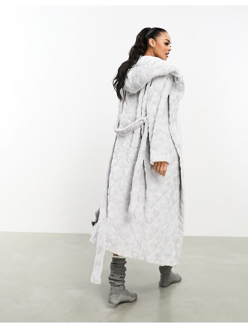 Boux Avenue heart embossed long robe in gray