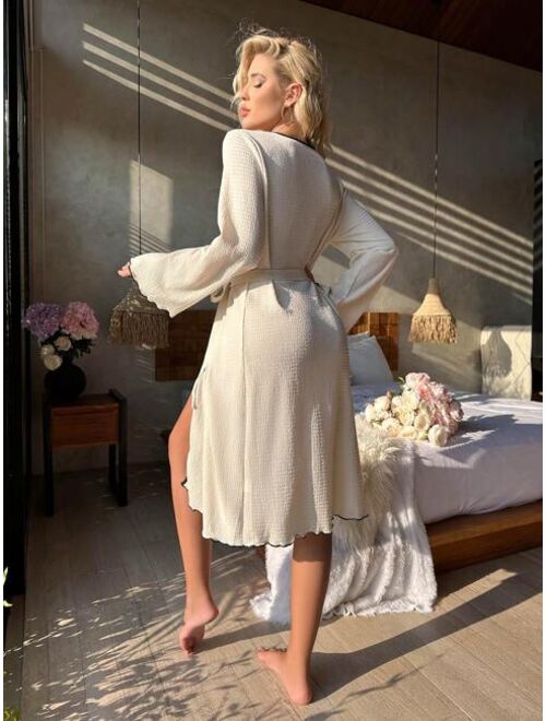 Contrast Binding Belted Robe